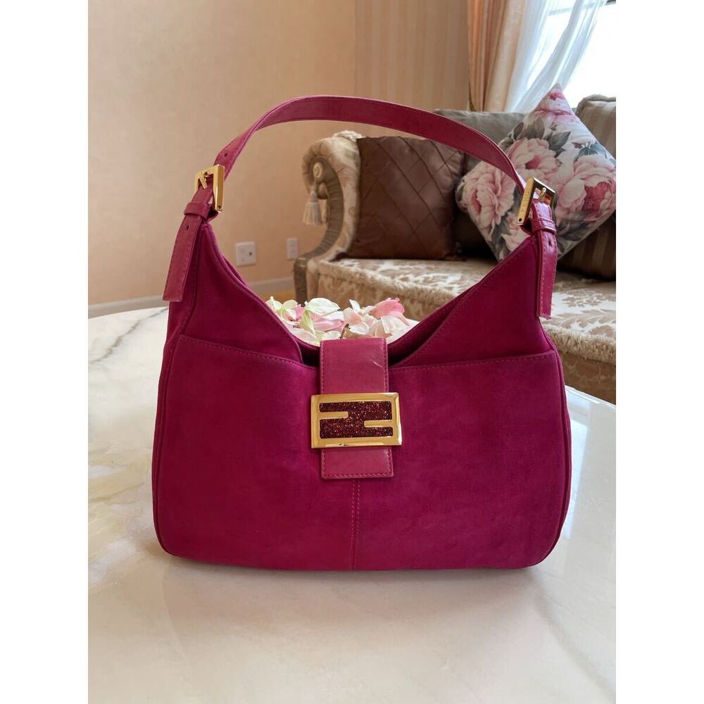 FENDI Mamma Bucket Fuschia Pink Nubuck Shoulder Bag